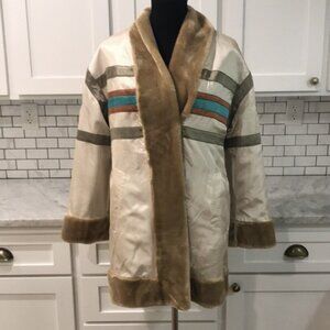 Illusion by Sherry Cassin Coat Womens XS Reversible Faux Fur Satin Patchwork Jac